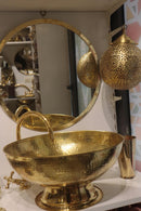 Moroccan Brass Bathroom Set, Gold Sink Faucet Mirror Wall Lights Pack, Handmade Vanity Bundle, Luxury Brass Bath Decor Set
