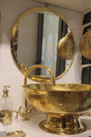 Moroccan Brass Bathroom Set, Gold Sink Faucet Mirror Wall Lights Pack, Handmade Vanity Bundle, Luxury Brass Bath Decor Set