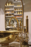 Moroccan Brass Bathroom Set, Oval Mirror Hammered Sink Faucet Wall Lamp Towel Holder Pack, Gold Vanity Bundle, Handmade Bath Decor Set