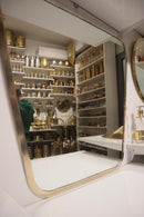 Handmade Moroccan Brass Wall Mirror, Asymmetrical Gold Framed Vanity Decor