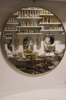 Handmade Moroccan Brass Round Mirror, Modern Minimalist Gold Wall Decor