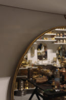 Handmade Moroccan Brass Round Mirror, Modern Minimalist Gold Wall Decor