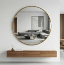 Handmade Moroccan Brass Round Mirror, Modern Minimalist Gold Wall Decor