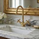 Moroccan Brass Faucet | Aged Gooseneck Bridge Tap with Cross Handles