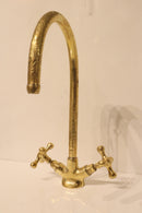 Moroccan Brass Faucet | Aged Gooseneck Bridge Tap with Cross Handles