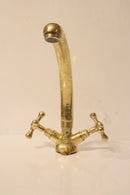 Handmade Brass Gooseneck Faucet – Moroccan Vintage Cross Handle Bathroom Sink Tap