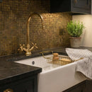 Handmade Moroccan Brass Faucet, Gooseneck Bridge Sink Tap, Cross Handle Aged Brass