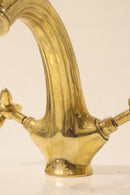Handmade Moroccan Brass Faucet | Aged Gold Vintage Bathroom Tap, Cross Handle Mixer