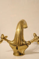 Handmade Moroccan Brass Faucet | Aged Gold Vintage Bathroom Tap, Cross Handle Mixer