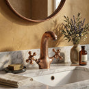 Engraved Aged Brass Faucet – Moroccan Style Cross Handle Mixer Tap