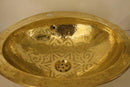 Handmade Moroccan Brass Vessel Sink – Hammered Gold, Engraved Rim