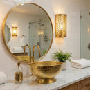 Moroccan Brass Bathroom Set, Hammered Brass Sink Faucet Mirror Wall Lamp Pack, Gold Vanity Bundle, Handmade Bathroom Decor Gift Set