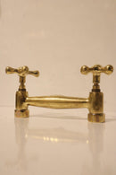 Handmade Moroccan Brass Faucet – Aged Cross Handle Bridge Tap, Rustic Luxury Fixture