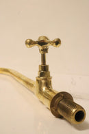 Moroccan Brass Faucet – Aged Vintage Curved Spout, Cross Handle Kitchen Tap