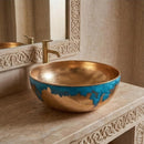 Handmade Moroccan Brass Vessel Sink, Hammered Blue Patina Vanity Basin