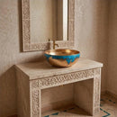Handmade Moroccan Brass Vessel Sink, Hammered Blue Patina Vanity Basin