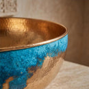 Handmade Moroccan Brass Vessel Sink, Hammered Blue Patina Vanity Basin