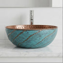 Handmade Moroccan Brass Round Vessel Sink, Hammered Bathroom Vanity Basin with Patina Exterior