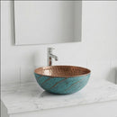 Handmade Moroccan Brass Round Vessel Sink, Hammered Bathroom Vanity Basin with Patina Exterior