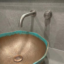Handmade Moroccan Brass Vessel Sink, Hammered Round Bathroom Vanity Basin with Turquoise Patina Rim