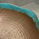 Handmade Moroccan Brass Vessel Sink, Hammered Round Bathroom Vanity Basin with Turquoise Patina Rim