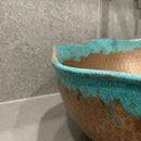 Handmade Moroccan Brass Vessel Sink, Hammered Round Bathroom Vanity Basin with Turquoise Patina Rim
