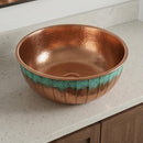 Hand-Hammered Moroccan Brass Vessel Sink, Green Patina Basin, Boho Bathroom Decor