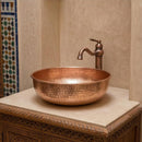 Handmade Hammered Brass Moroccan Vessel Sink, Round Antique Bathroom Basin
