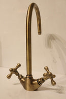 Handmade Moroccan Brass Faucet, Antique Gooseneck Style, Solid Brass Sink Tap