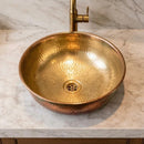 Handmade Moroccan Brass Round Sink, Hammered Vessel Basin with Iridescent Patina