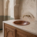 Handmade Moroccan Brass Vessel Sink, Hammered Round Bathroom Basin, Rustic Boho Vanity