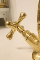 Handmade Brass Gooseneck Faucet – Moroccan Vintage Cross Handle Bathroom Sink Tap