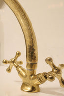 Handmade Brass Gooseneck Faucet – Moroccan Vintage Cross Handle Bathroom Sink Tap
