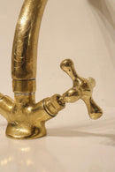Handmade Brass Gooseneck Faucet – Moroccan Vintage Cross Handle Bathroom Sink Tap