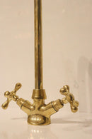 Handmade Moroccan Brass Faucet, Gooseneck Bridge Sink Tap, Cross Handle Aged Brass