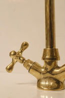 Handmade Moroccan Brass Faucet, Gooseneck Bridge Sink Tap, Cross Handle Aged Brass