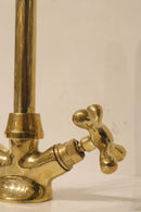 Handmade Moroccan Brass Faucet, Gooseneck Bridge Sink Tap, Cross Handle Aged Brass