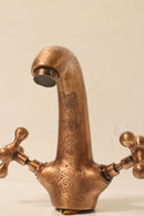 Engraved Aged Brass Faucet – Moroccan Style Cross Handle Mixer Tap