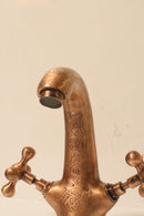 Engraved Aged Brass Faucet – Moroccan Style Cross Handle Mixer Tap