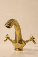 Handmade Moroccan Brass Faucet | Aged Gold Vintage Bathroom Tap, Cross Handle Mixer
