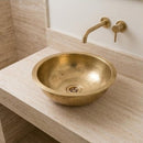 Handmade Hammered Brass Round Vessel Sink, Moroccan Gold Bathroom Vanity Basin