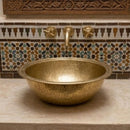 Hand Hammered Moroccan Brass Vessel Sink, Round Gold Tone Bathroom Vanity Basin