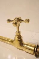 Moroccan Brass Faucet – Aged Vintage Curved Spout, Cross Handle Kitchen Tap