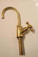 Handmade Moroccan Brass Faucet – Aged Gold Gooseneck Cross Handle Tap