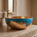 Handmade Moroccan Brass Vessel Sink, Hammered Blue Patina Vanity Basin
