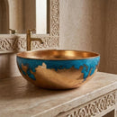 Handmade Moroccan Brass Vessel Sink, Hammered Blue Patina Vanity Basin