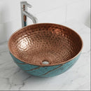 Handmade Moroccan Brass Round Vessel Sink, Hammered Bathroom Vanity Basin with Patina Exterior