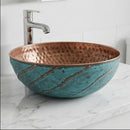 Handmade Moroccan Brass Round Vessel Sink, Hammered Bathroom Vanity Basin with Patina Exterior