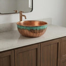 Hand-Hammered Moroccan Brass Vessel Sink, Green Patina Basin, Boho Bathroom Decor