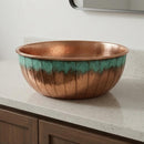 Hand-Hammered Moroccan Brass Vessel Sink, Green Patina Basin, Boho Bathroom Decor
